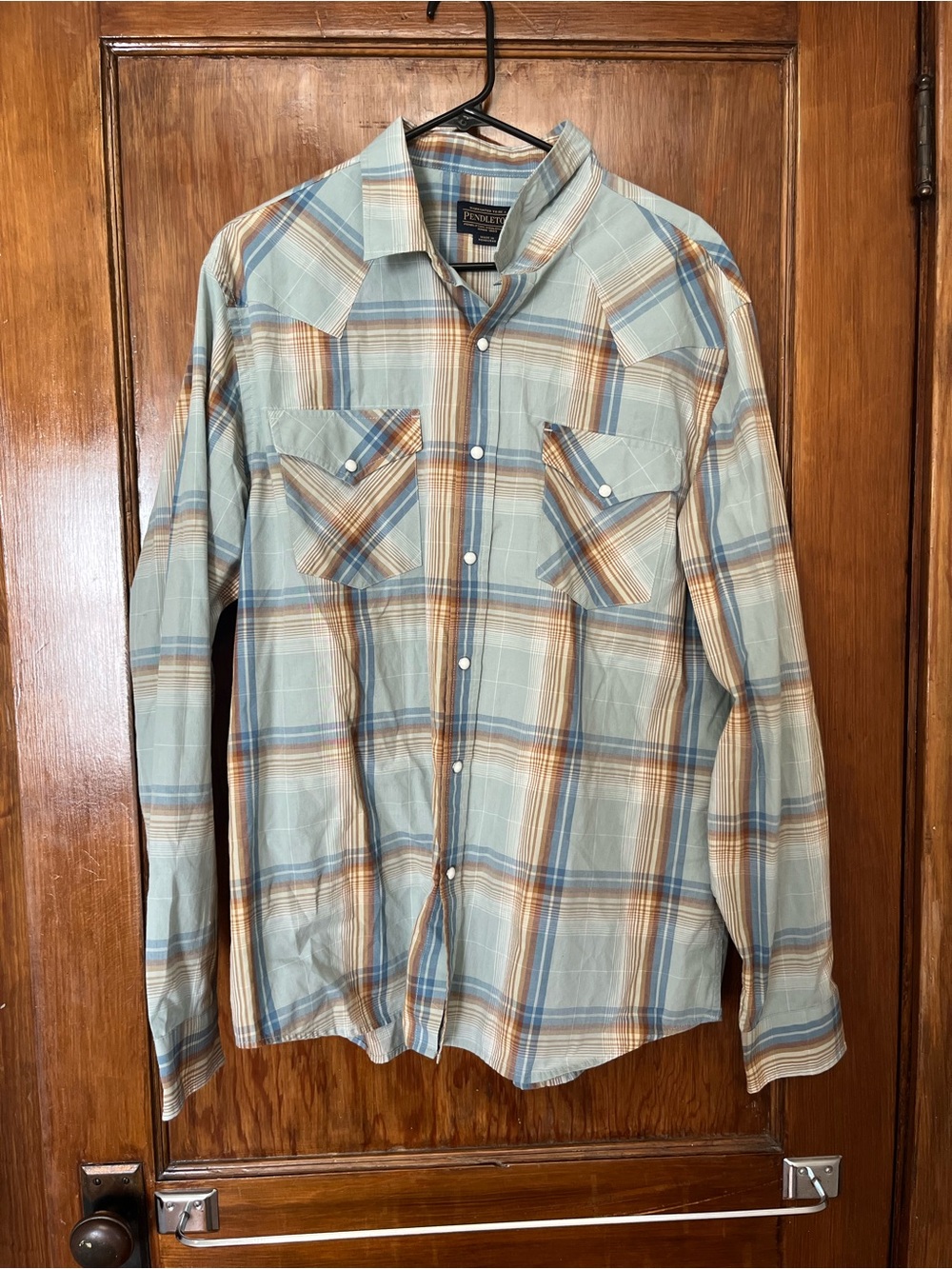 Pendleton Blue and Brown Plaid Casual Button-Down Shirt